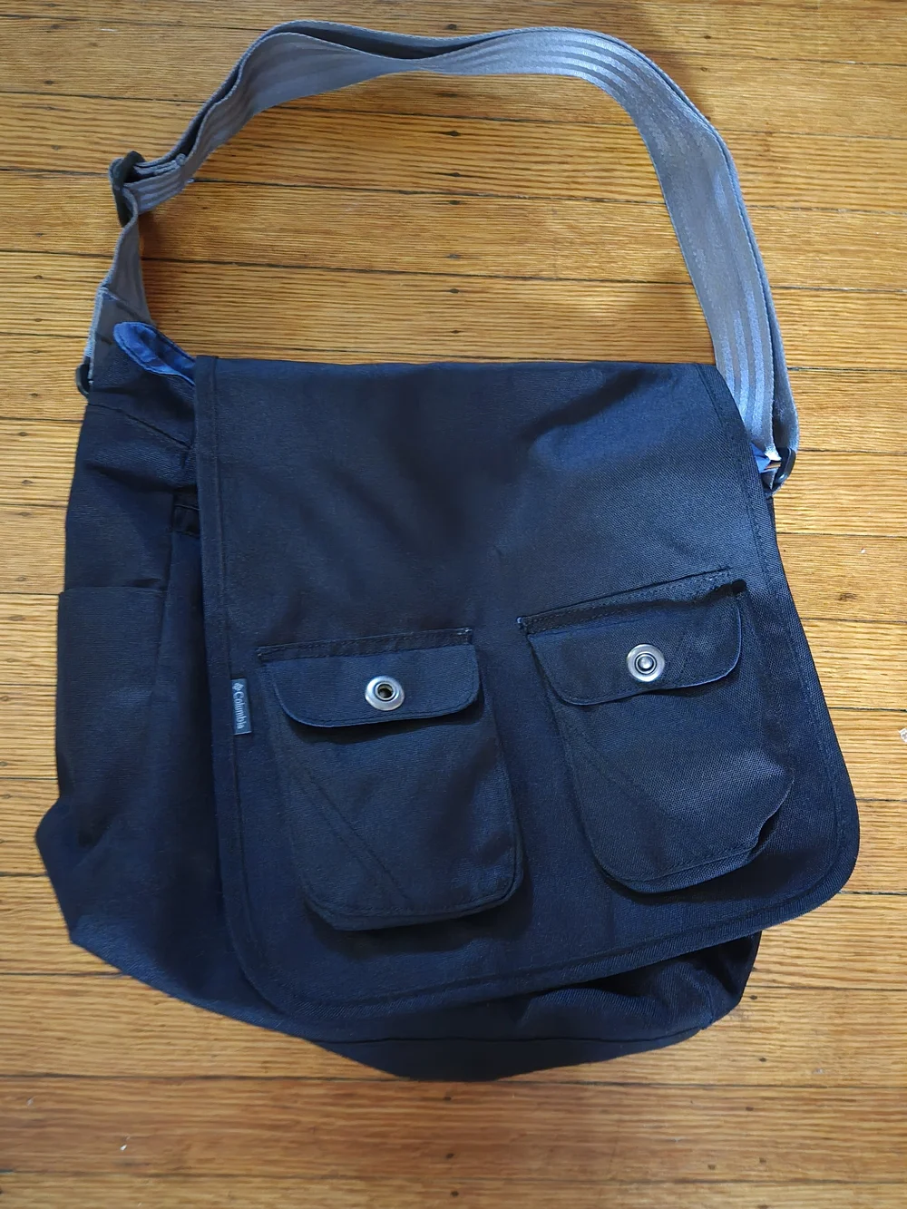 Black Canvas Messenger Bag with Gray Strap - Columbia